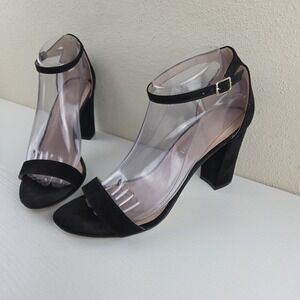 MADDEN GIRL BEELLA BLACK TWO-PIECE ANKLE STRAP BLOCK HEEL PUMP SANDALS WOMEN 8.5
